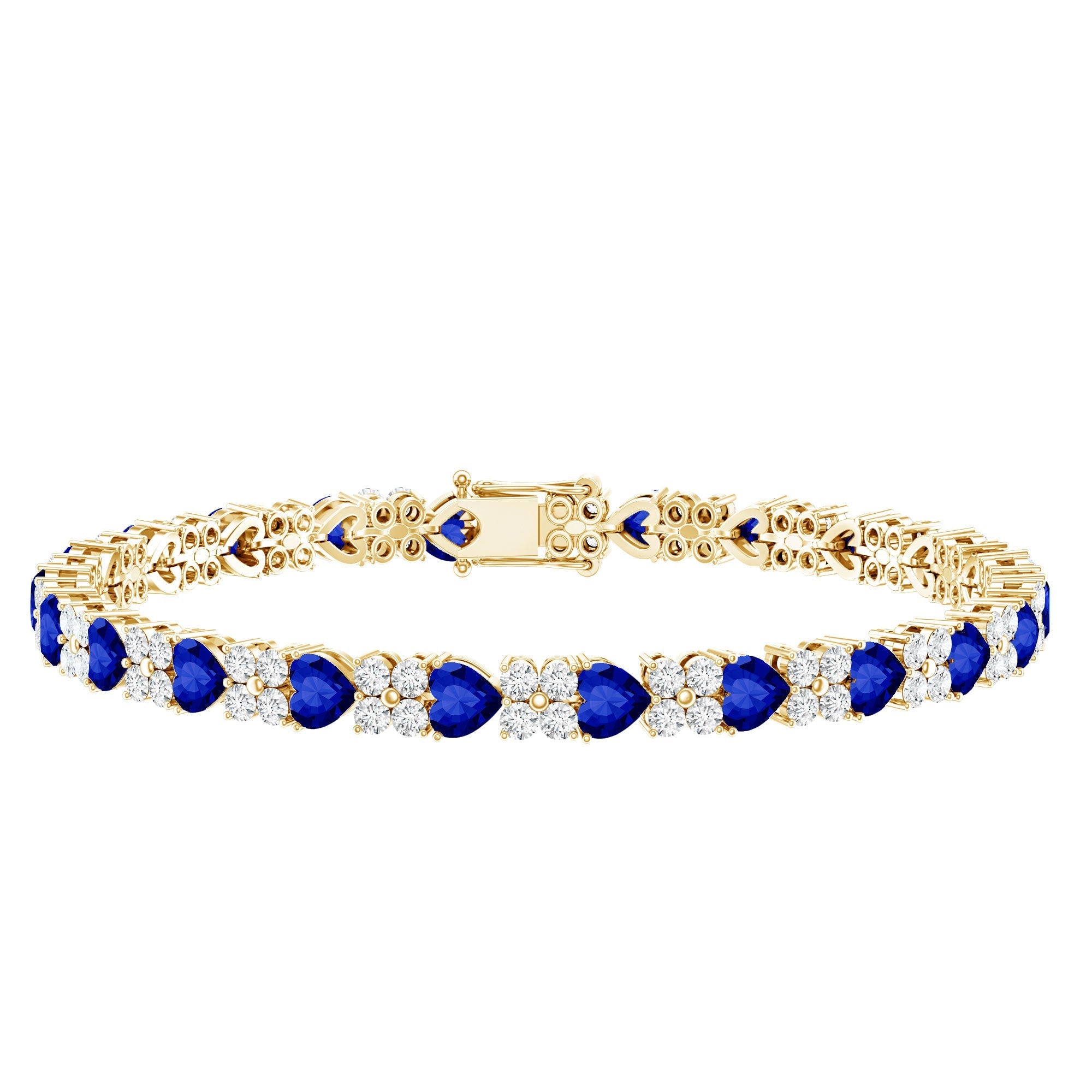 Heart Shape Lab Grown Blue Sapphire and Diamond Tennis Bracelet