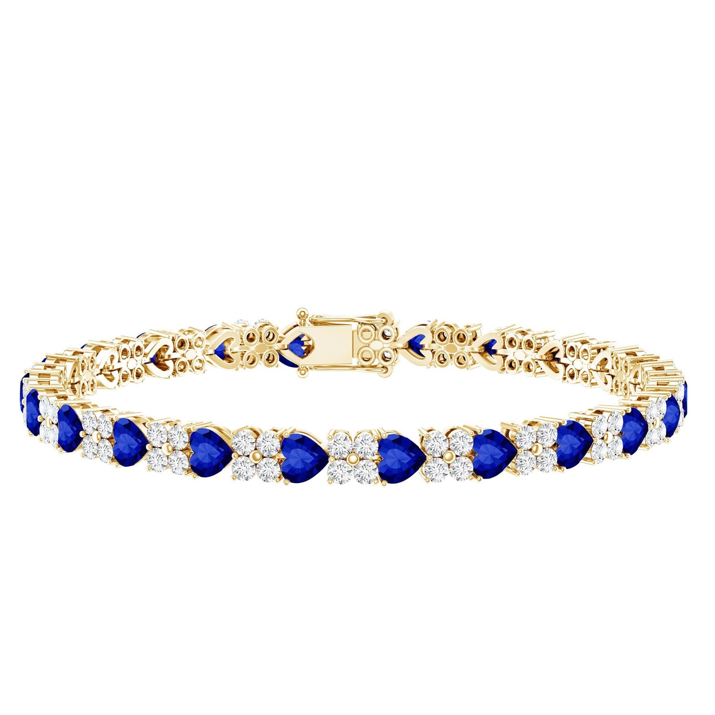 Heart Shape Lab Grown Blue Sapphire and Diamond Tennis Bracelet