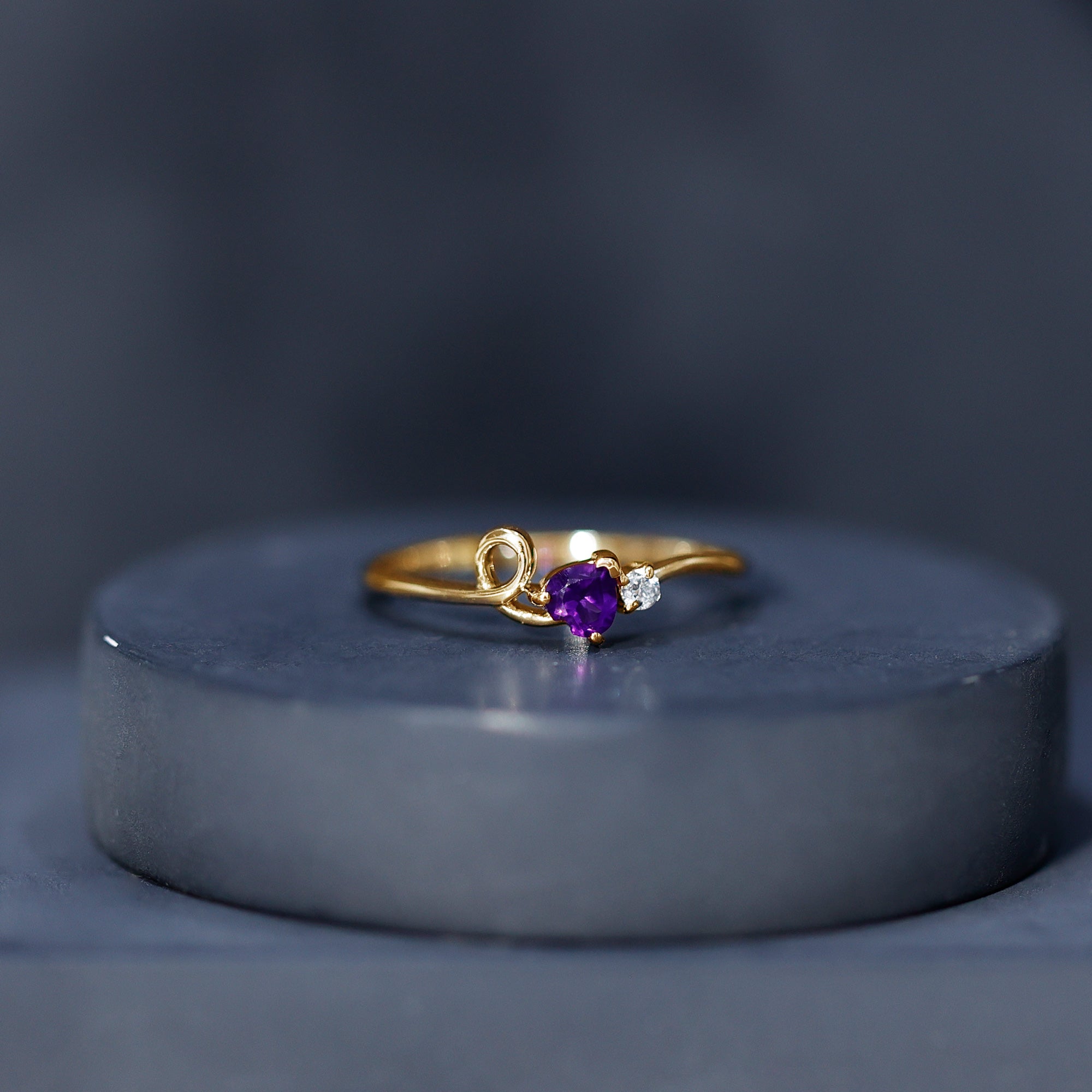 Heart Shape Real Amethyst and Diamond Twisted Promise Ring