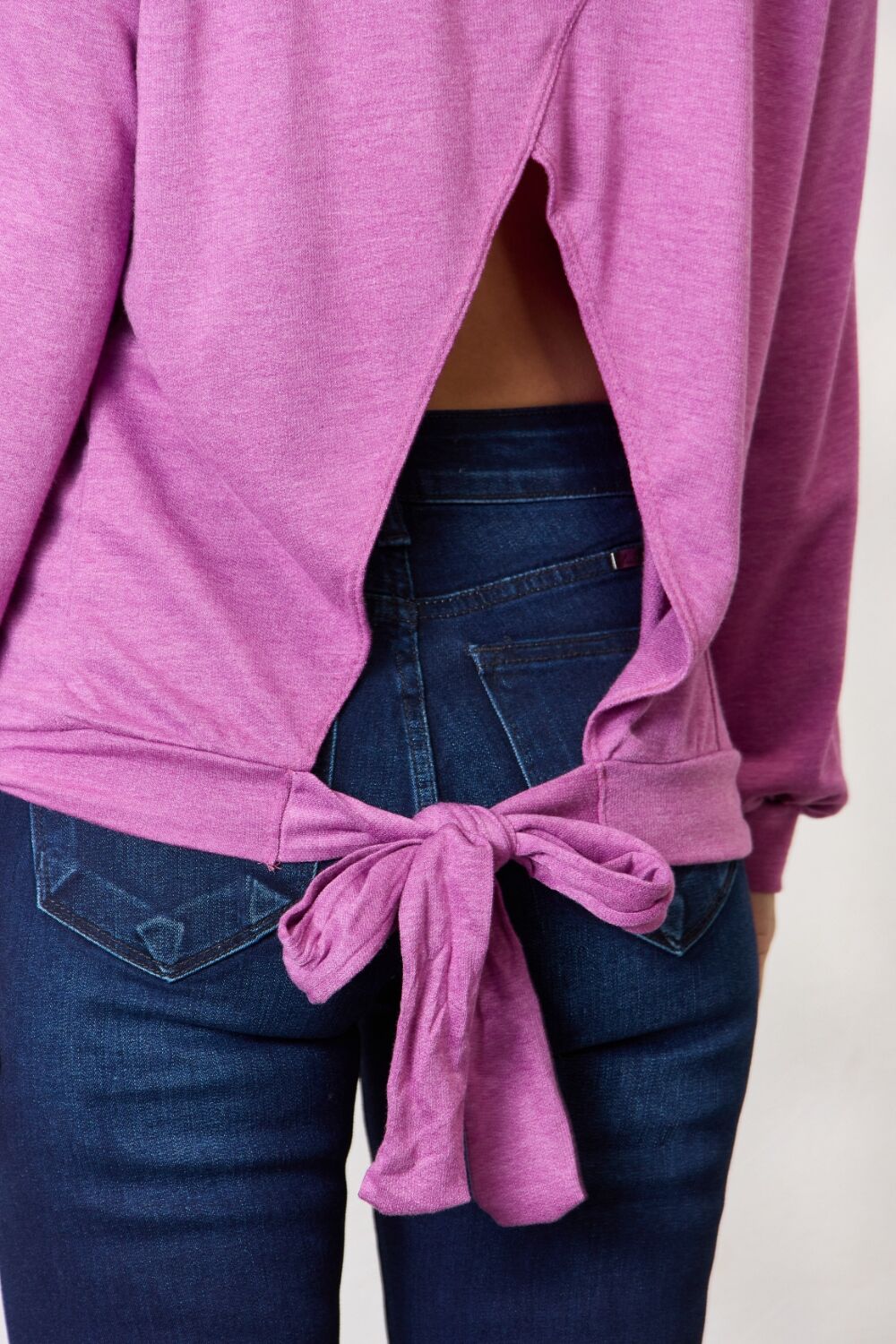 BiBi Tie Back Drop Shoulder Long Sleeve Top