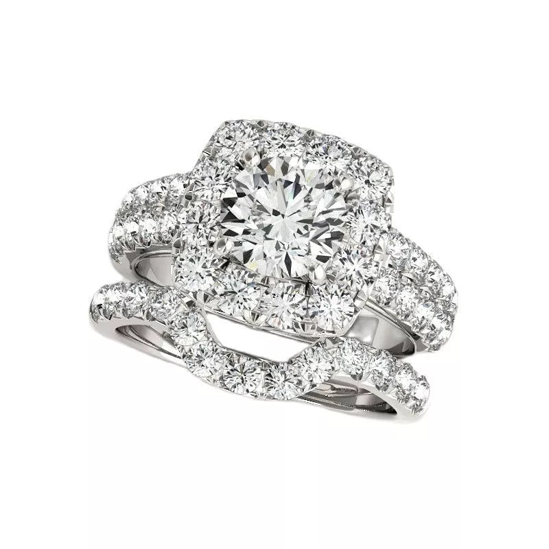 LESF 925 Sterling Silver Engagement Ring Sets 1 Carat Sona Round Cut Women Wedding Anniversary Bridal Halo Ring Jewelr
